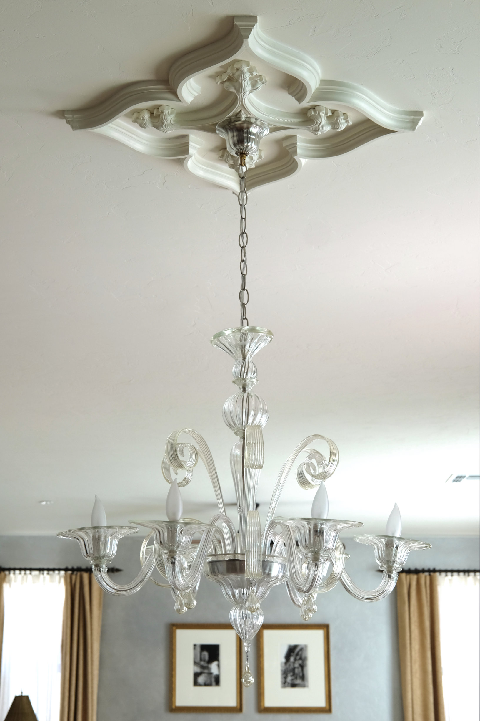 Venetian glass custom Murano chandelier with Venetian Gothic ceiling medallion